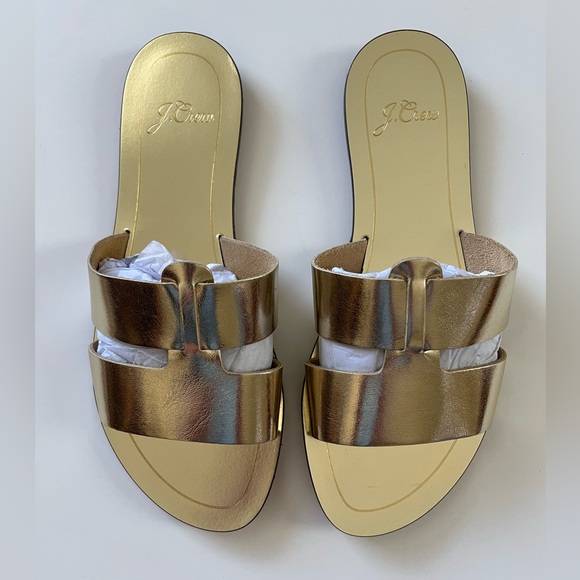 NEW J.Crew Metallic Leather Cyprus Sandals Gold 7 - Picture 2 of 5